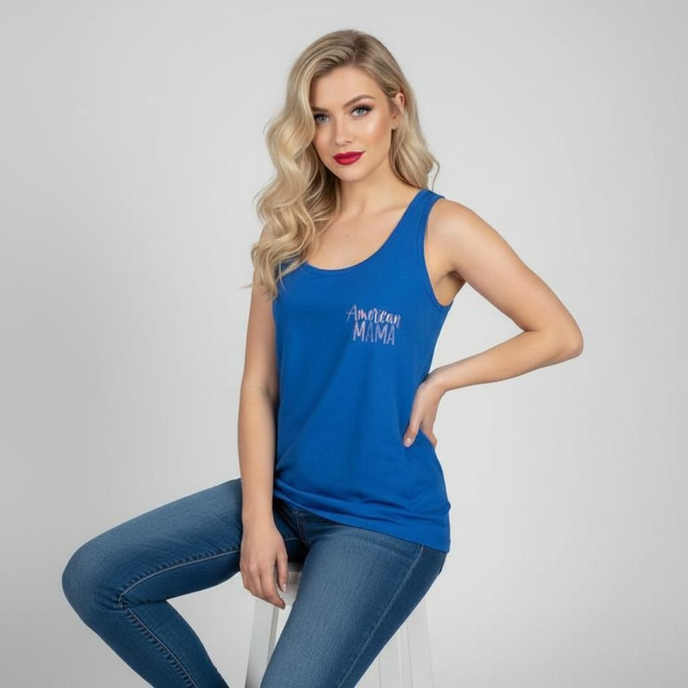 Next Level Apparel Large Blue American Mama Patriotic Racerback Tank Top